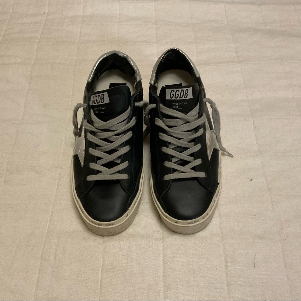 Golden Goose Hi Star distressed black and silver sneakers 39